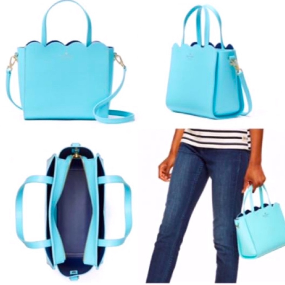 Kate Soade Lilly Street Scalloped Top Light Blue Tote Bag with Removable Strap